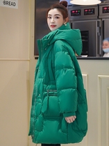 绿色羽绒棉服女冬季2023新款中长款时尚加厚通勤女款洋气潮流外套