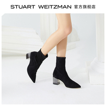 Stuart Weitzman/SW LOULOU 60 BOOTIE 春季粗跟短靴瘦瘦靴女袜靴