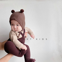 ins韩国婴儿帽子春秋薄款护耳帽0-6个月婴幼儿宝宝秋季系带套头帽
