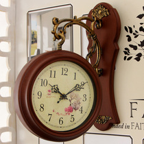 双面钟表 客厅挂钟时尚静音 欧式创意双面钟表两面壁钟石英大号钟