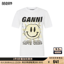 Ganni 女士Sun Love复古笑脸印花圆领短袖T恤