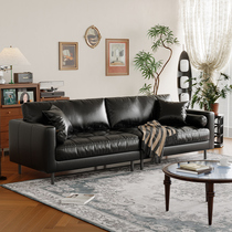 瑜芯现代简约油蜡真皮沙发大小户型客厅三四人位复古黑色直排沙发