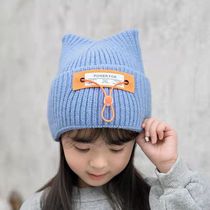 儿童毛线帽秋冬季男童帽子帅气4-6-8岁中童针织帽布标女孩套头帽9