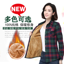 2023秋冬韩版女士全棉加绒加厚羊羔绒保暖格子衬衫长袖休闲衬衣女
