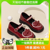 红蜻蜓女童鞋2024春季新款复古红色皮鞋软底玛丽珍洛丽塔公主单鞋