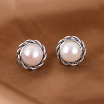 S925纯银耳饰民族风简约白领款小众设计淡水珍珠素简女士银饰耳扣