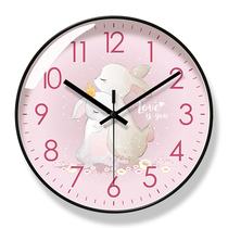 易普拉6166粉色萌宠卡通挂钟客厅钟表时尚简约时钟静音扫秒石英钟