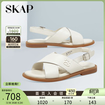 SKAP圣伽步夏季新商场同款真牛皮革舒适平跟女士凉鞋ADZ02BL3
