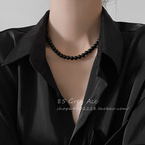 可以拿来盘的黑色串珠项链女小众简约气质锁骨链个性显肤白脖颈链