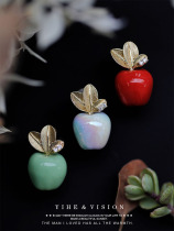 YIHE原创设计【苹果】日常百搭3色水果类绿白红陶瓷金属耳钉