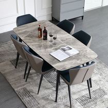 安心顾家岩板餐桌家用小户型现代简约长方形北欧风轻奢亮光岩板餐