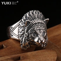 YUKI男士925纯银戒指印第安猫银饰品潮人男女INS复古嘻哈银戒子潮
