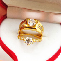 韩版镀24K金戒指男女情侣钻石戒结婚仿真钻戒沙金对戒婚庆饰品