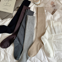 小腿袜灰色纯棉春秋堆堆袜高筒袜子女及膝袜秋冬深灰色秋季长筒袜
