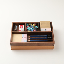 黑胡桃实木办公室家用桌面收纳盒木质杂物分格收纳架办公文具盒子