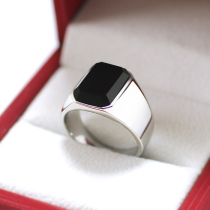 欧美时尚简约黑曜石钛钢戒指男生个性方形不锈钢扳指戒指食指潮流