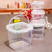 方形食品包装桶密封桶手提透明白色酱料冰粉奶茶桶塑料带盖龙虾桶