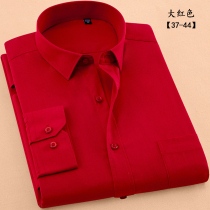 春季大红色衬衫男长袖商务休闲影楼装新郎纯色衬衣寸衫本命年衣服