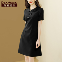 丹慕妮尔法式黑色连衣裙女高级感夏季新款气质小黑裙收腰a字裙子