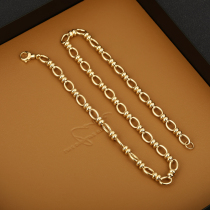 H塔拉斯纯18K黄金复古小众素金项链女高级感锁骨链拼接链粗链礼物