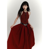 少女幽灵新中式红色背心连衣裙女设计感小众露背吊带裙长裙高级感