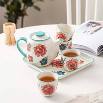 手工彩绘陶瓷茶具日式下午茶套装釉下彩水壶茶杯茶盘520ml茶壶套