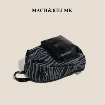 MACH＆KILI MK 牛皮轻奢小众黑色双肩包2024新款大容量女士背包