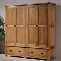 定做田园衣柜工厂新款实木家具衣橱对开门四门柜橡木实木衣柜