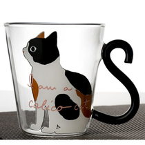 日本风ins黑白猫咪耐热玻璃杯家用创意早餐牛奶杯精致可爱猫爪杯