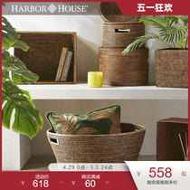 HarborHouse美式家居长方形藤编储物篮简约收纳编织圆筐置物Zakka