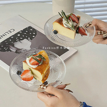 欧美风高颜值浮雕玻璃盘高级感透明盘点心碟面包碟早餐果盘零食盘
