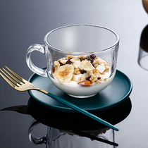 大容量玻璃杯早餐杯泡燕麦酸奶家用牛奶杯透明带盖带把手咖啡杯子