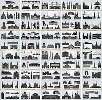 矢量设计素材 世界著名城市建筑地标图案轮廓背影剪影 EPS格式25P