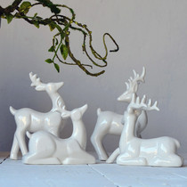 简约陶瓷鹿四口之家摆件白瓷鹿电视柜摆设圣诞小鹿家装饰品动物鹿
