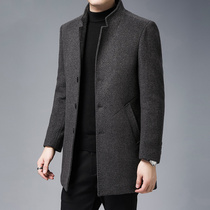 立领羊绒大衣男冬季中长版2023新款休闲羊毛呢子加厚男.士毛呢外