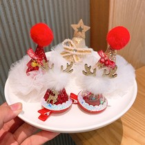 圣诞节发夹儿童鹿角红帽子发饰麋鹿女童发卡女宝宝发夹小女孩顶夹