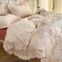 公主风波点全棉四件套纯棉仙女带花边床上用品韩式被套床单三件套