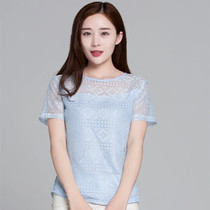 蕾丝镂空雪纺衫女2024夏季新款韩版短袖t恤上衣女修身白色打底衫