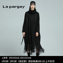 Lapargay纳帕佳2023新款女装冬季高领中长款连衣裙宽松针织长裙