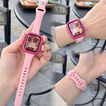 适用苹果手表带Apple watch9细款硅胶蝴蝶扣+PC壳iwatch87se2运动