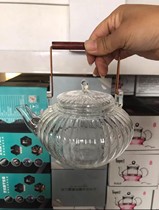 日式简约 铜柄提梁菊瓣耐热加厚玻璃茶壶 玻璃泡茶壶电陶炉专用