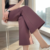 紫色喇叭休闲裤女春夏季高级感高腰显瘦小个子薄款微喇九分西装裤
