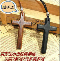 韩版木质十字架藏银长款项链复古文艺范时尚男女士吊坠毛衣链包邮