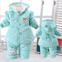 女童装秋冬两件套装婴儿3-9个月宝宝冬装0-1-2岁半加厚棉衣服外套