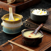 日式复古陶瓷创意双耳家用宝宝早餐碗餐厅酒店燕窝一人份汤碗炖盅