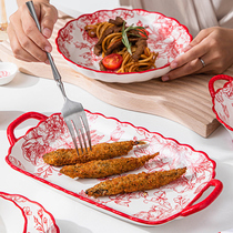 陶煲王新款碗碟套餐家用碟子深盘新中式结婚送人礼品红色餐具套装