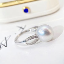 18k白金色钻石12-13mm海水珍珠戒指配件气质镂空圆形裸珠指环空托