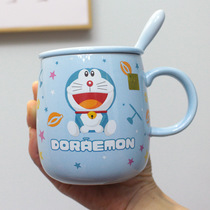 哆啦A梦马克杯带盖勺情侣水杯子机器猫蓝胖子可爱生日卡通陶瓷杯