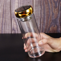 燕窝分装杯子带金色盖透明高硼硅双层玻璃杯定制logo小号瓶子水杯