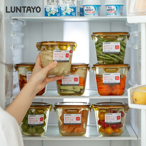 日本luntayo玻璃保鲜盒冰箱微波炉专用收纳罐子食品级泡菜密封盒